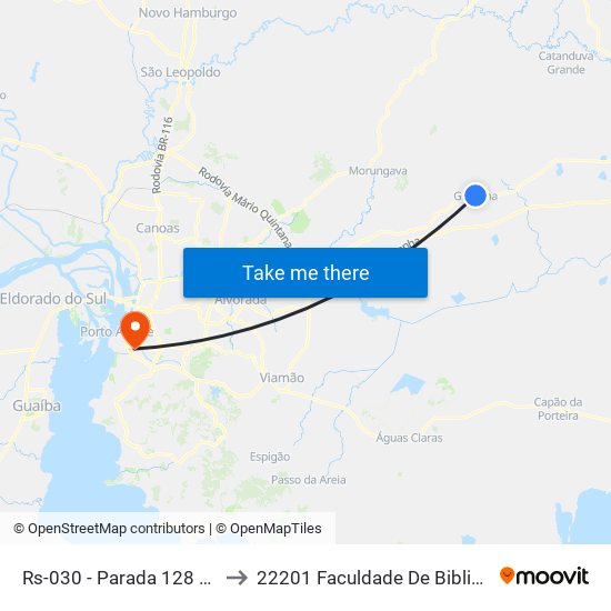 Rs-030 - Parada 128 (Prefeitura De Glorinha) to 22201 Faculdade De Biblioteconomia E Comunicação map
