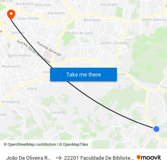 João De Oliveira Remião - Parada 05 to 22201 Faculdade De Biblioteconomia E Comunicação map