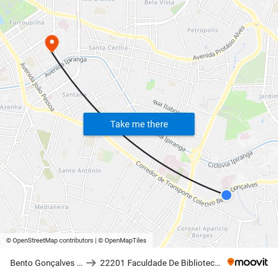 Bento Gonçalves - Sanatório Bc to 22201 Faculdade De Biblioteconomia E Comunicação map