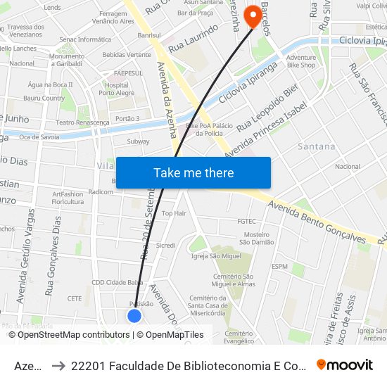Azenha to 22201 Faculdade De Biblioteconomia E Comunicação map