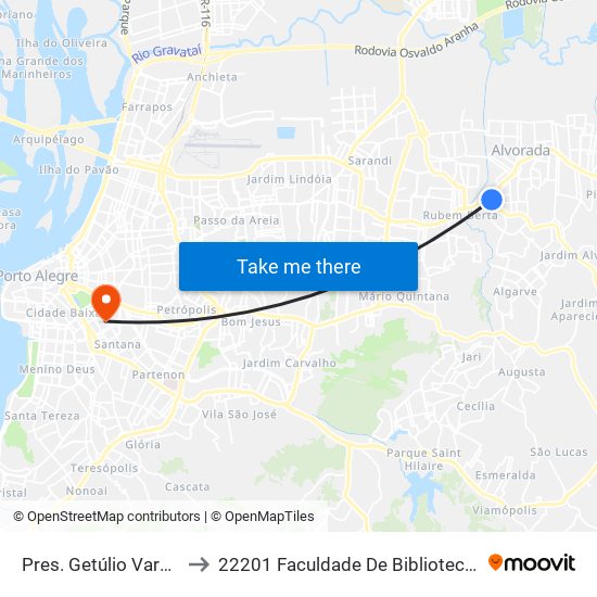 Pres. Getúlio Vargas - Parada 43 to 22201 Faculdade De Biblioteconomia E Comunicação map