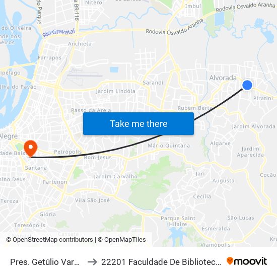 Pres. Getúlio Vargas - Parada 56 to 22201 Faculdade De Biblioteconomia E Comunicação map