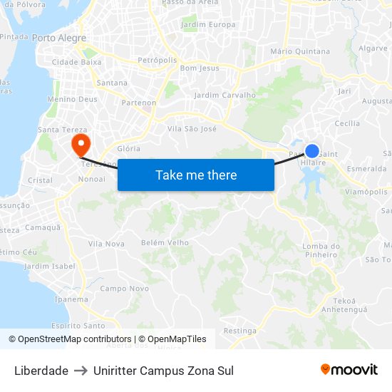 Liberdade to Uniritter Campus Zona Sul map