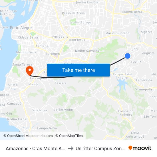 Amazonas - Cras Monte Alegre to Uniritter Campus Zona Sul map
