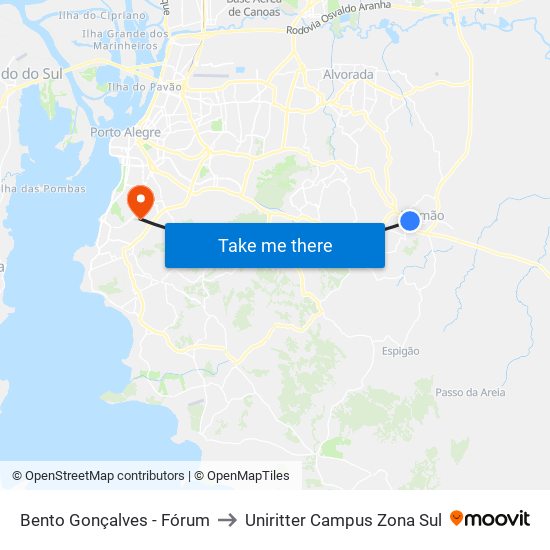 Bento Gonçalves - Fórum to Uniritter Campus Zona Sul map
