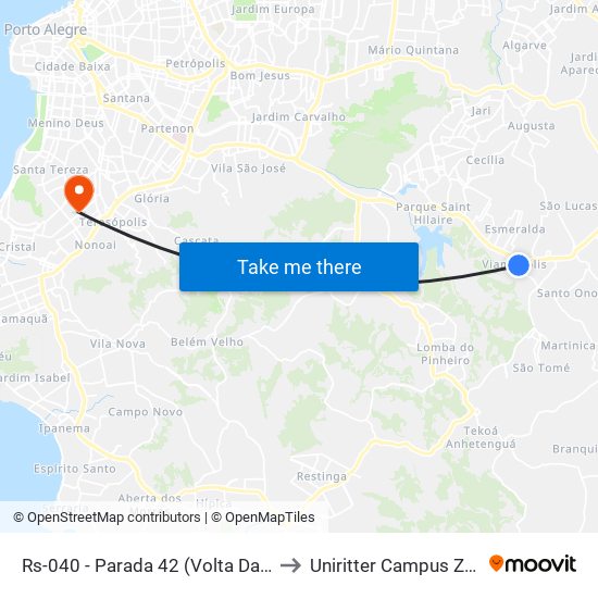 Rs-040 - Parada 42 (Volta Da Figueira) to Uniritter Campus Zona Sul map
