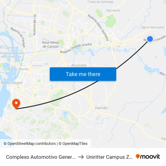 Complexo Automotivo General Motors to Uniritter Campus Zona Sul map
