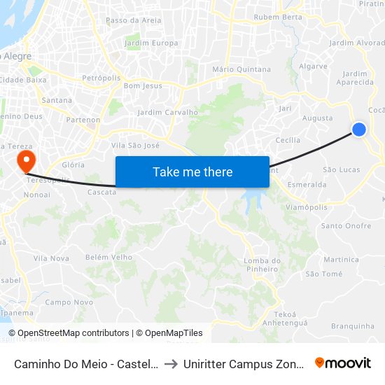 Caminho Do Meio - Castelinho to Uniritter Campus Zona Sul map