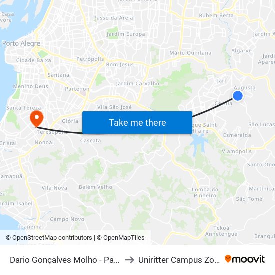 Dario Gonçalves Molho - Parada 19 to Uniritter Campus Zona Sul map