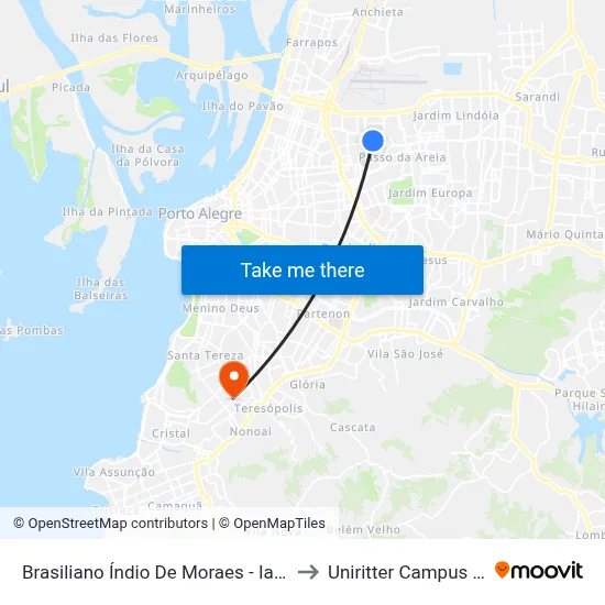 Brasiliano Índio De Moraes - Iapi [Bairro - Bc] to Uniritter Campus Zona Sul map