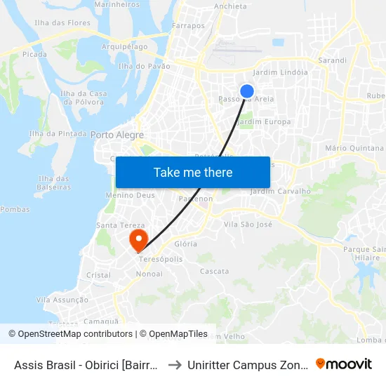 Assis Brasil - Obirici [Bairro - Bc] to Uniritter Campus Zona Sul map