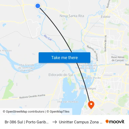 Br-386 Sul | Porto Garibaldi to Uniritter Campus Zona Sul map