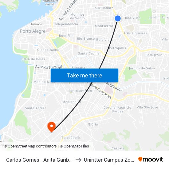 Carlos Gomes - Anita Garibaldi Sn to Uniritter Campus Zona Sul map