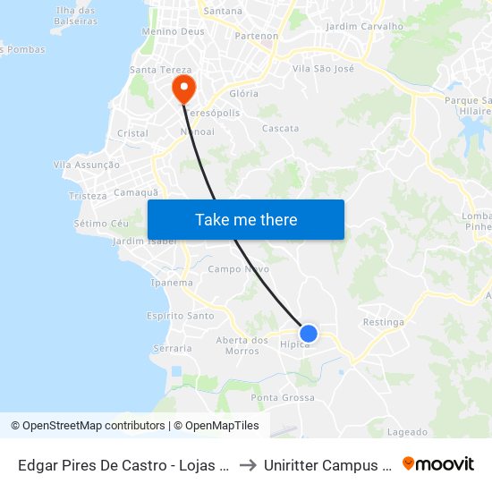 Edgar Pires De Castro - Lojas Quero-Queor to Uniritter Campus Zona Sul map
