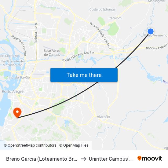 Breno Garcia (Loteamento Breno Garcia) to Uniritter Campus Zona Sul map