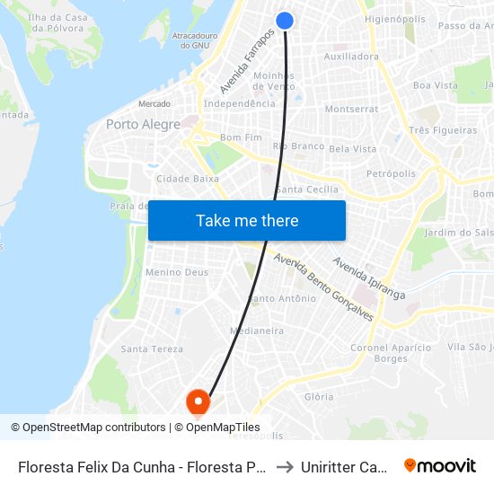 Floresta Felix Da Cunha - Floresta Porto Alegre - Rs 90220-030 Brasil to Uniritter Campus Zona Sul map