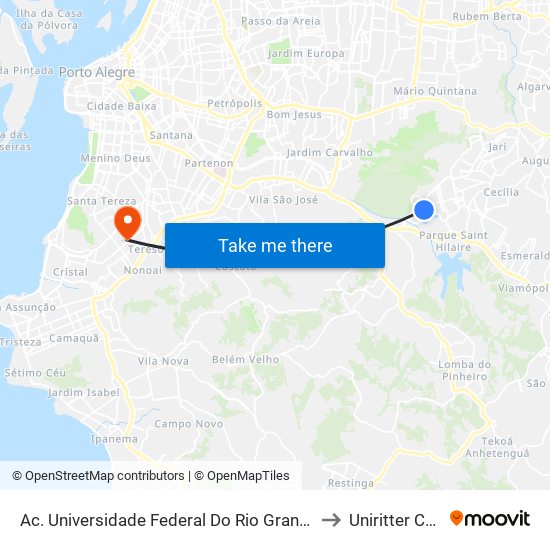 Ac. Universidade Federal Do Rio Grande Do Sul - Agronomia Porto Alegre - Rs Brasil to Uniritter Campus Zona Sul map