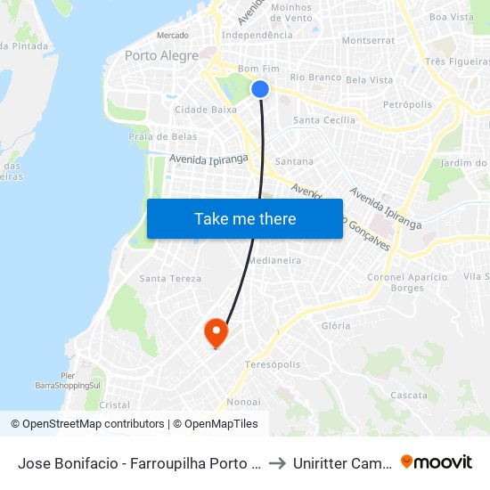 Jose Bonifacio - Farroupilha Porto Alegre - Rs 90040-120 Brasil to Uniritter Campus Zona Sul map