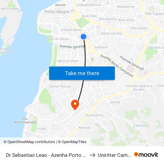Dr Sebastiao Leao - Azenha Porto Alegre - Rs 90050-090 Brasil to Uniritter Campus Zona Sul map