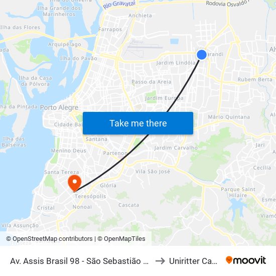 Av. Assis Brasil 98 - São Sebastião Porto Alegre - Rs 91110-000 Brasil to Uniritter Campus Zona Sul map