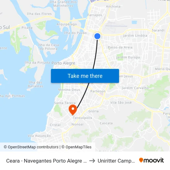 Ceara - Navegantes Porto Alegre - Rs 90240-511 Brasil to Uniritter Campus Zona Sul map