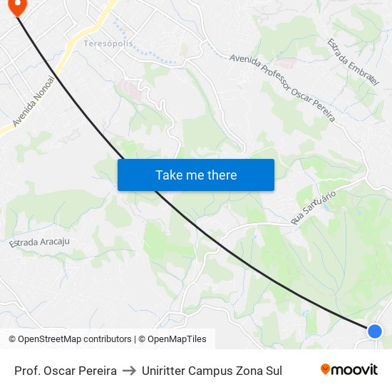 Prof. Oscar Pereira to Uniritter Campus Zona Sul map