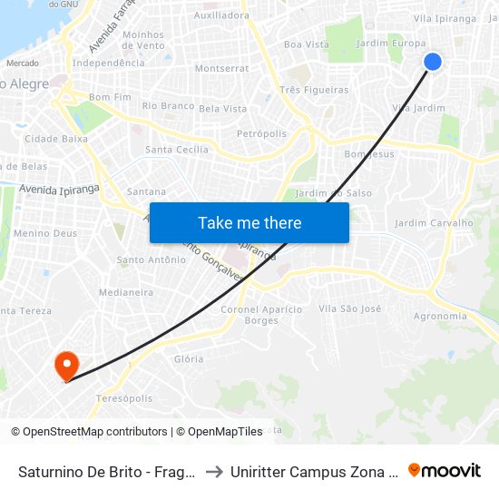 Saturnino De Brito - Fragata to Uniritter Campus Zona Sul map