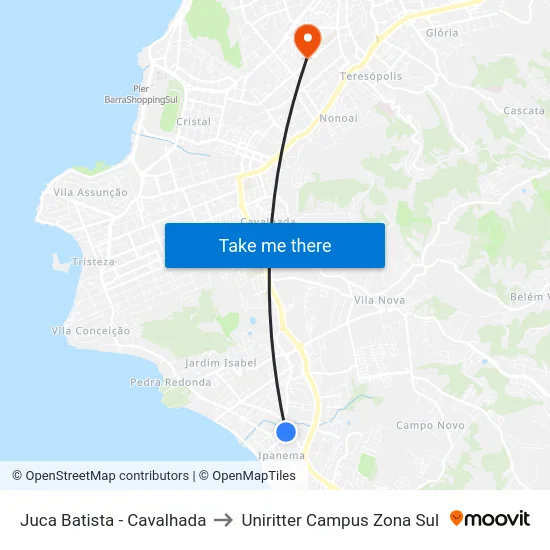 Juca Batista - Cavalhada to Uniritter Campus Zona Sul map