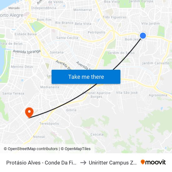 Protásio Alves - Conde Da Figueira Bc to Uniritter Campus Zona Sul map