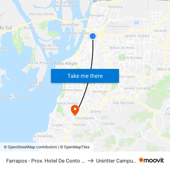 Farrapos - Prox. Hotel De Conto (Fora Do Corredor) to Uniritter Campus Zona Sul map