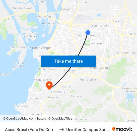 Assis Brasil (Fora Do Corredor) to Uniritter Campus Zona Sul map