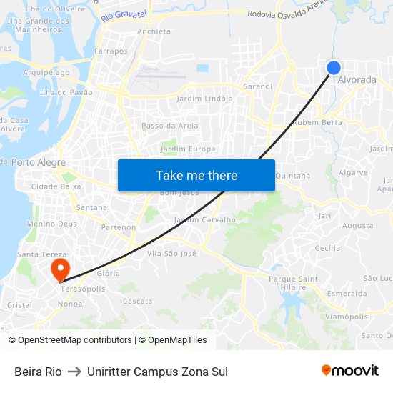 Beira Rio to Uniritter Campus Zona Sul map