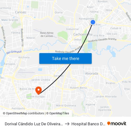 Dorival Cândido Luz De Oliveira - Parada 59 to Hospital Banco De Olhos map