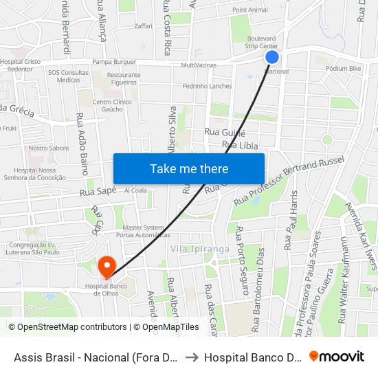 Assis Brasil - Nacional (Fora Do Corredor) to Hospital Banco De Olhos map