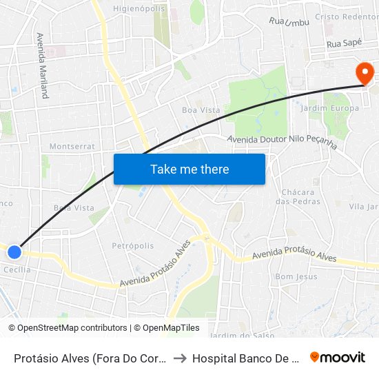 Protásio Alves (Fora Do Corredor) to Hospital Banco De Olhos map
