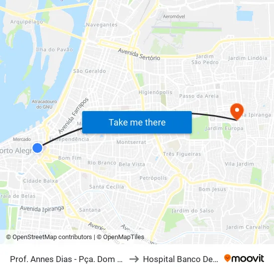Prof. Annes Dias - Pça. Dom Feliciano to Hospital Banco De Olhos map