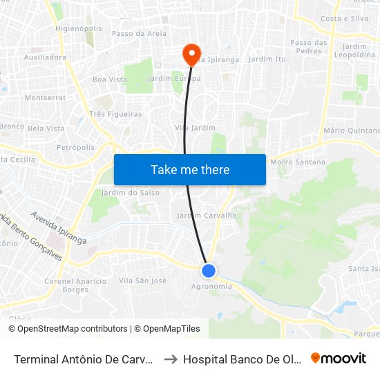 Terminal Antônio De Carvalho to Hospital Banco De Olhos map