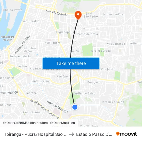 Ipiranga - Pucrs/Hospital São Lucas to Estádio Passo D'Areia map
