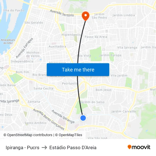 Ipiranga - Pucrs to Estádio Passo D'Areia map