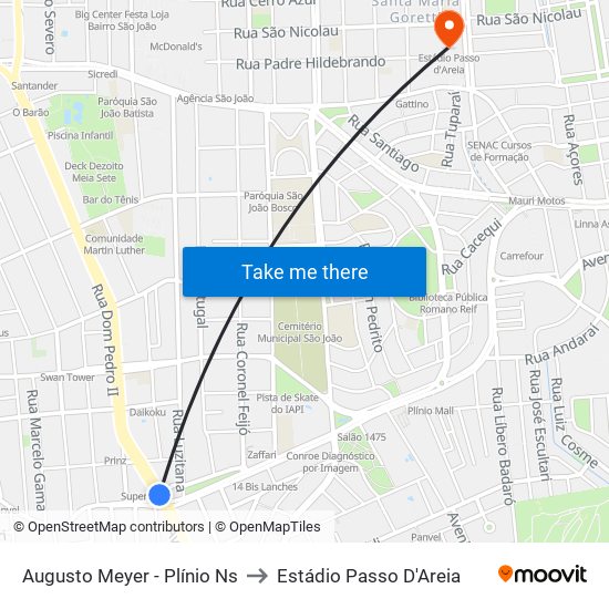 Augusto Meyer - Plínio Ns to Estádio Passo D'Areia map