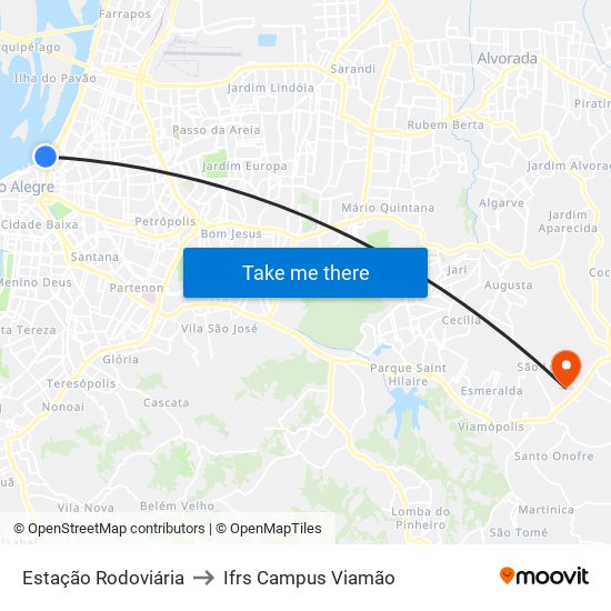 Estação Rodoviária to Ifrs Campus Viamão map