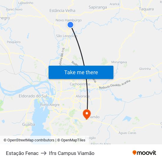 Estação Fenac to Ifrs Campus Viamão map