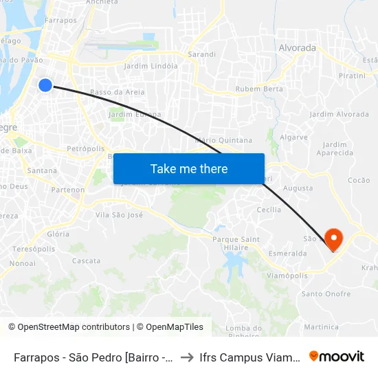 Farrapos - São Pedro [Bairro - B] to Ifrs Campus Viamão map