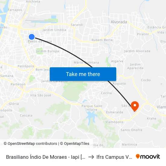 Brasiliano Índio De Moraes - Iapi [Bairro - Bc] to Ifrs Campus Viamão map