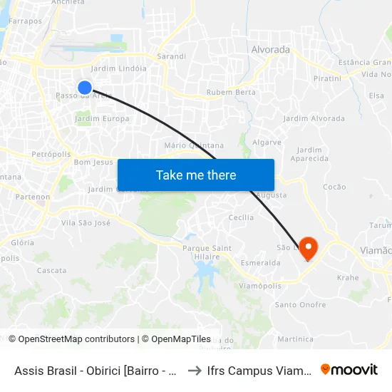Assis Brasil - Obirici [Bairro - Bc] to Ifrs Campus Viamão map