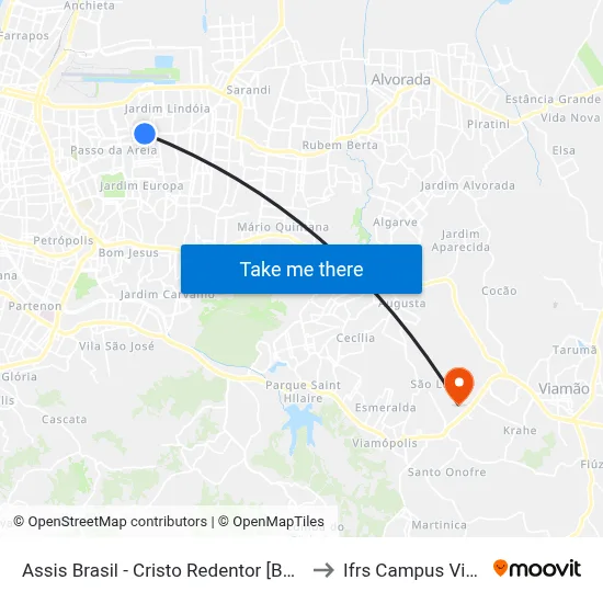 Assis Brasil - Cristo Redentor [Bairro - Bc] to Ifrs Campus Viamão map