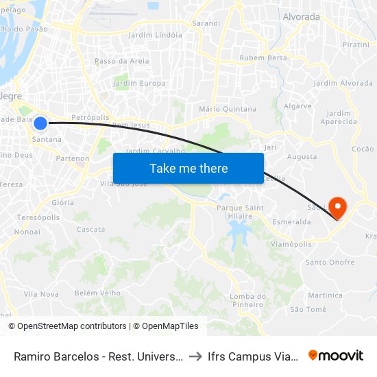 Ramiro Barcelos - Rest. Universitário to Ifrs Campus Viamão map