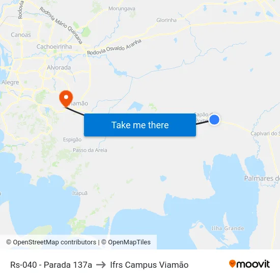 Rs-040 - Parada 137a to Ifrs Campus Viamão map