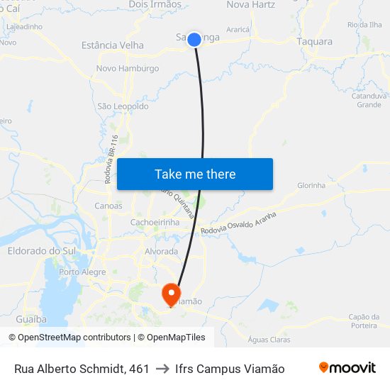 Rua Alberto Schmidt, 461 to Ifrs Campus Viamão map