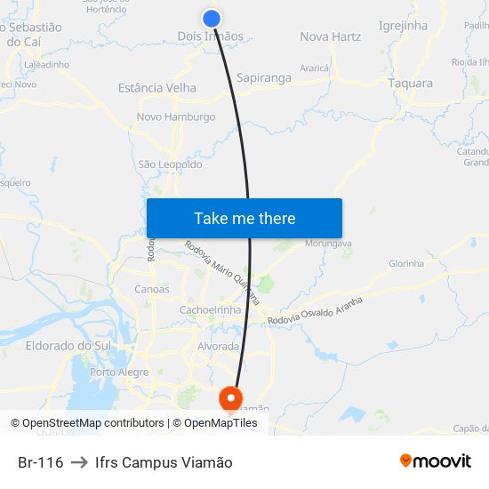 Br-116 to Ifrs Campus Viamão map